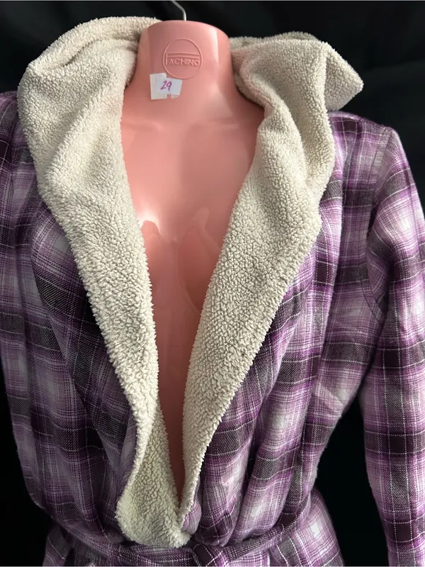 UGG Women's Plush Purple Plaid Robe with Sherpa Trim SM - Image 8