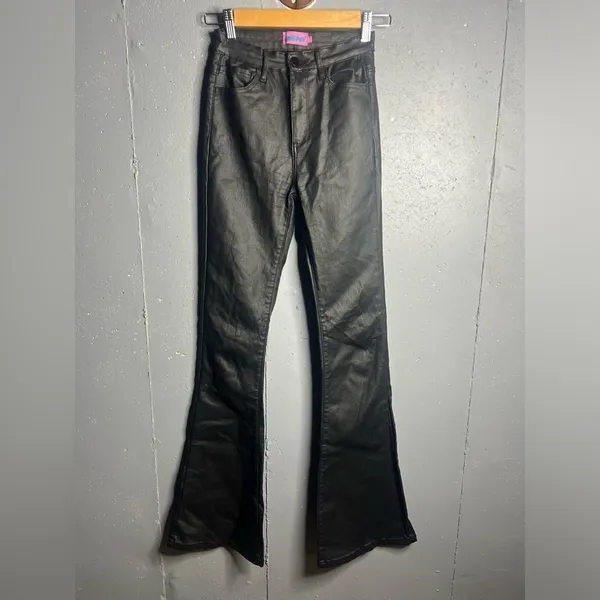 EDIKTED Luna Faux Leather Flare Leg Black Pants in size Medium. - Image 2