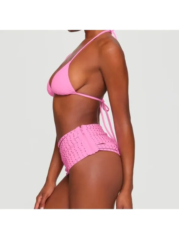 Skims swims limited edition light pink rhinestone swim strappy skirt size XXS - Image 3