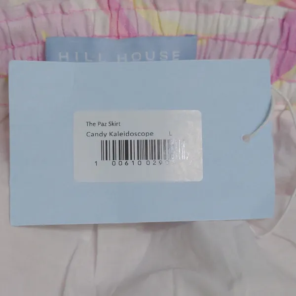 Hill House The Paz Skirt Mini Candy Kaleidoscope Pink Linen Ruffle L New - Image 9