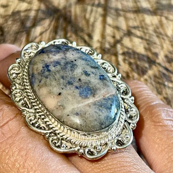 Light Pale Oversize Navy Sodalite Ring Size 6 Blue - Image 2