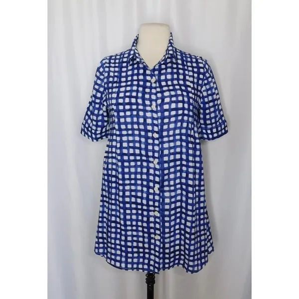 Anthropologie 11.1 TYLHO Adanne Tunic Top Shirt Blue White Gingham Plaid X-Small - Image 2