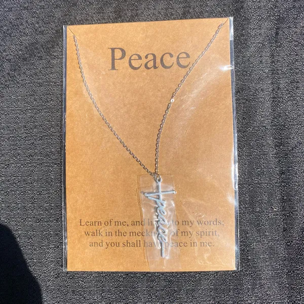💎🩶 NWT “Peace” Monogram Cross Silver Tone Metal Necklace 🩶💎 - Image 2