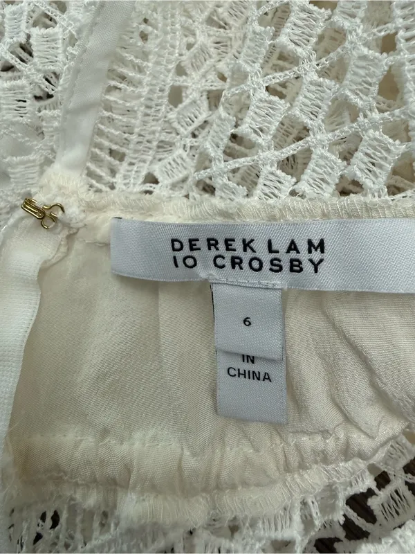 Derek Lam 10 Crosby White Crochet V-Neck Peplum Top Silk Ruched Detail Size 6 - Image 5