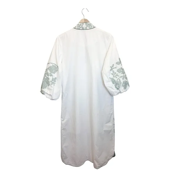 Tuckernuck Hyacinth House Arem Embroidered Caftan Small Front Zip White Green - Image 5