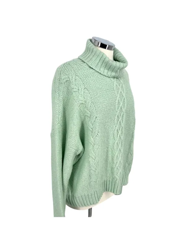 BP Chenille Cable Knit Turtleneck Sweater Green Soft Girl Cottagecore Large NWT - Image 3
