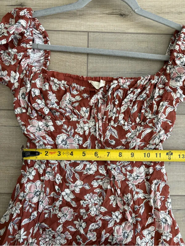 Altar’d State Rust Brown White Floral Peasant Square Neck Long Sleeve Midi Dress - Image 9