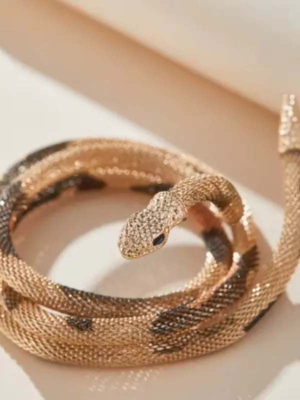 Flexible Snake Necklace Gold Tone Crystal Head Wrap Choker Statement Jewelry - Image 3