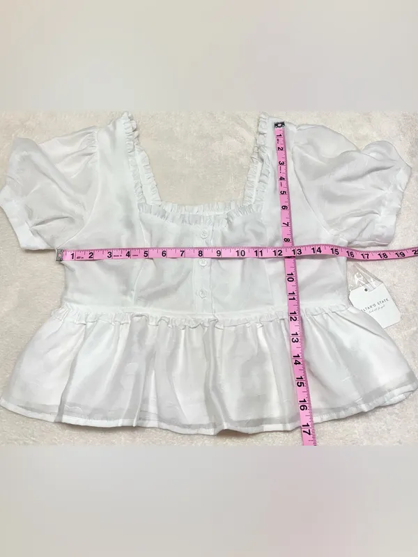 Altar’d State White Puff-Sleeve Ruffled Crop Top Size Medium - Image 6