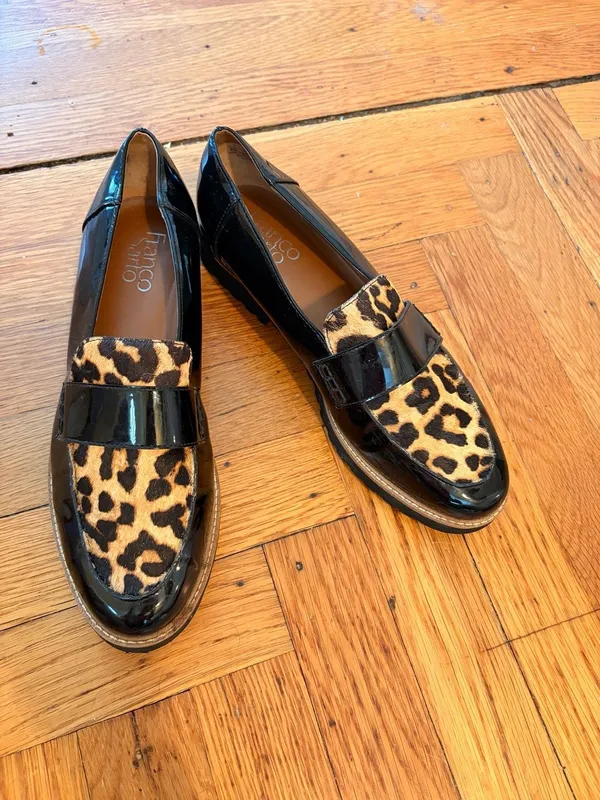 Franco Sarto Coen Black Patent Leather Leopard Print Loafers Workwear Business 8 - Image 2