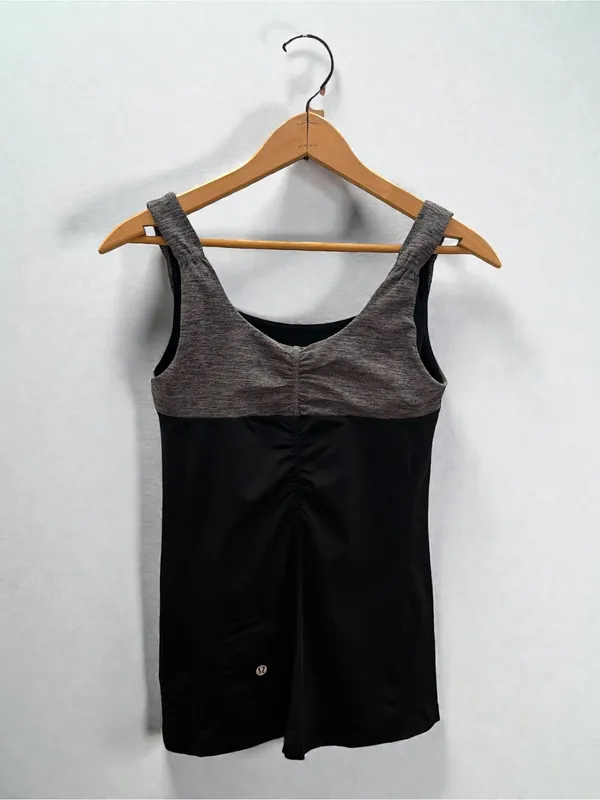 Lululemon Athletica Ruched Tank Top Black Grey Size 4‎ - Image 2