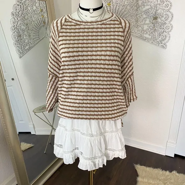 Source Unknown New Tan Brown Soft Knit 3/4 Sleeve Sweater Top M - Image 3