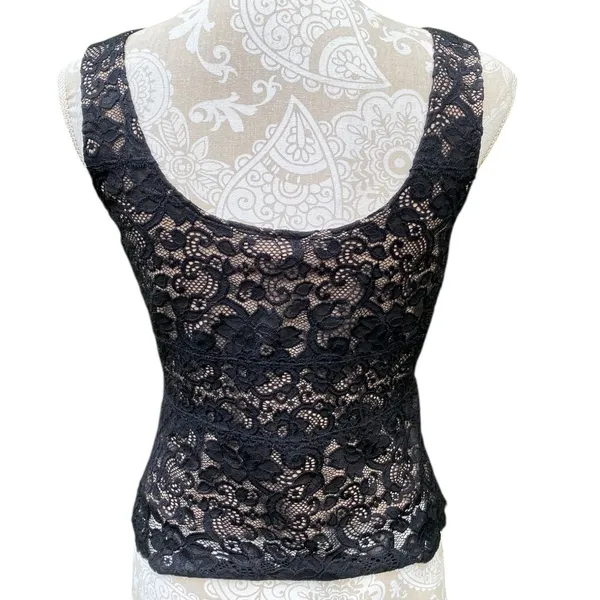 Hanky Panky 90s Y2K Vintage Tank Top Black Lace Nude Mesh Boho Fairy Grunge Whimsigoth Sz M - Image 4