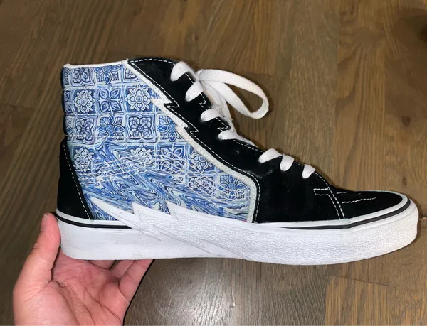 Vans Sk8 Hi Bolt Blue Tile Print High Top Sneakers Mens 9 Womens 10.5 - Image 3
