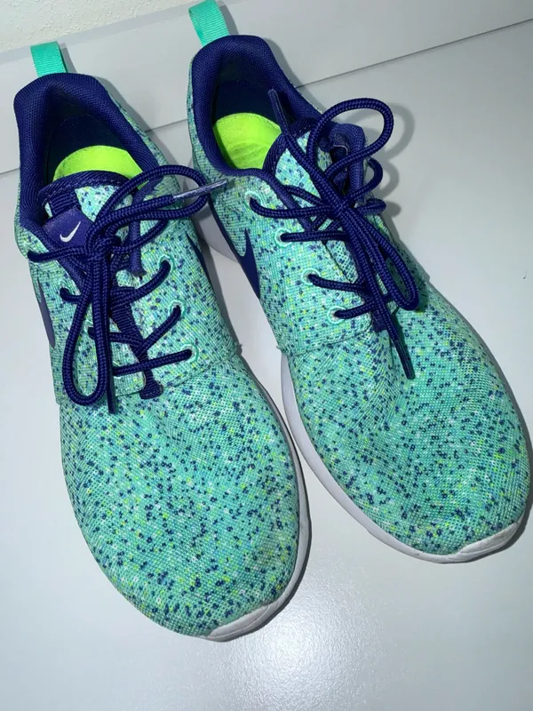 Nike Roshe Run ID Custom Sneakers Specked Seafoam Green Navy Athletic - Image 2