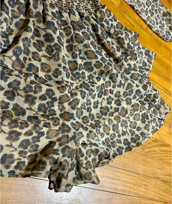 Express Leopard Print Romper | S | Tiered Ruffle Skirt - Image 4