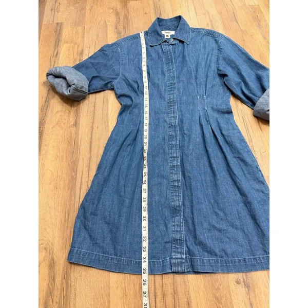 Madewell Denim Shirt Dress Women 4 Blue Cotton Cinched Waist Long Sleeve - Image 6