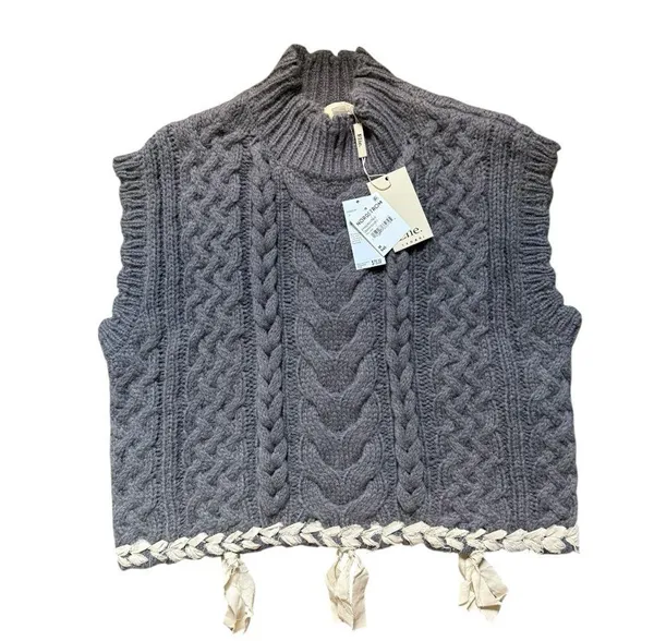 NEW Boho Elie Tahari Gray Cropped Cable Knit Mohair Blend Gray Cottage - Image 3