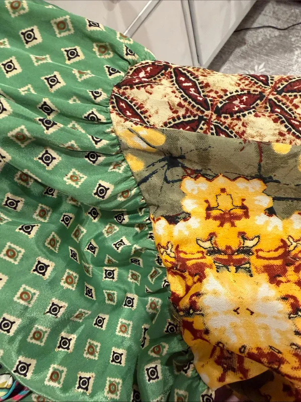 Karma Highway Green Floral‎ Patchwork Maxi Dress with Smocked Bodice tie neck OS - Image 8