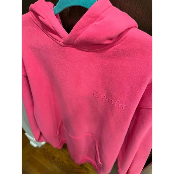Comfrt hoodie featuring an embroidered "Comfrt" logo on the chest Pink M - Image 2
