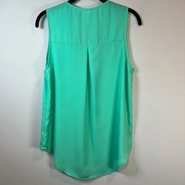 Pink Owl Sleeveless Blouse Shirt Aqua Blue Split Neck Lightweight Women's Medium - Image 2