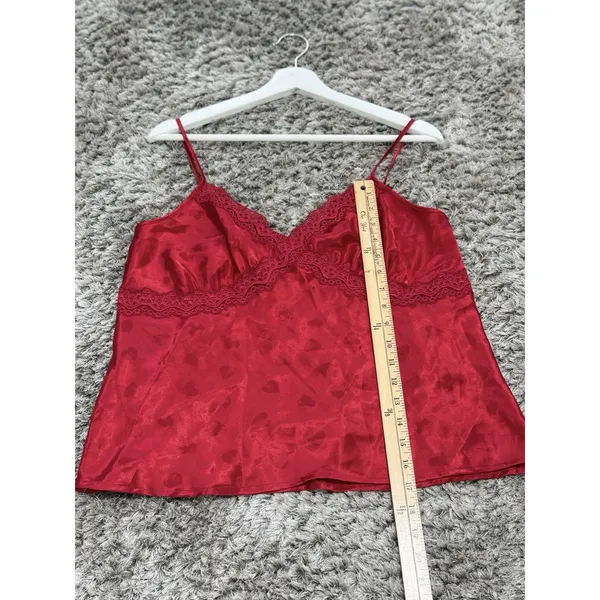 Jaclyn Smith Womens Red Heart Satin Camisole Top Lace Trim Sleepwear Tank Cami M - Image 9