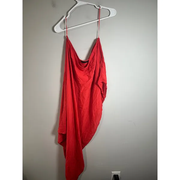 Zara Red Asymmetric Flowing Cape One Shoulder Top Lyocell XL 2010/789/649 - Image 4