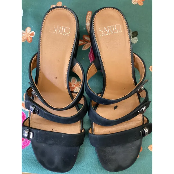 Sarto Franco Sarto‎ Arabesque Sandals 9M Black Leather Block Heel - Image 4