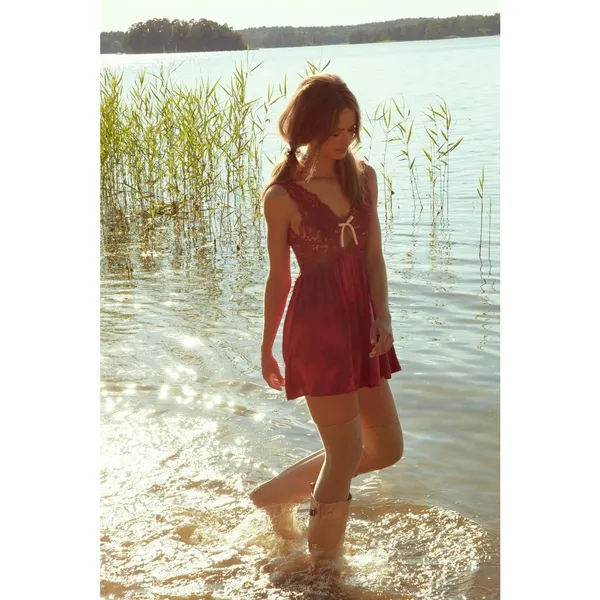 For Love & Lemons Red Floral Lace Silk Satin Sleeveless Mini Slip Dress Sz L - Image 3