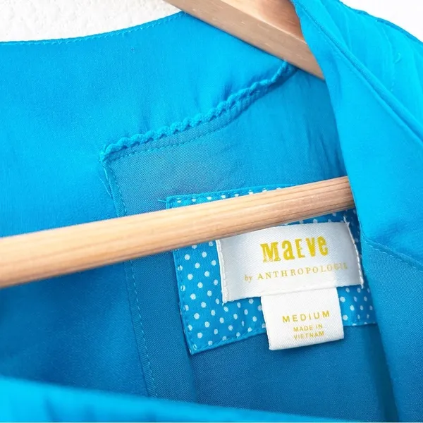 Anthropologie Maeve Blue Pleated Drop Waist Tunic Boho Babydoll Mini Dress - Image 3