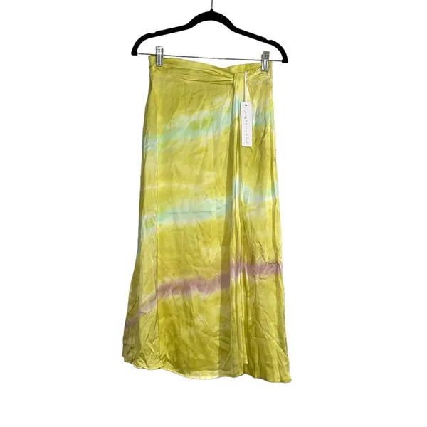NWT Young Fabulous & Broke Savanna Yellow Satin Midi Skirt XS - Image 2