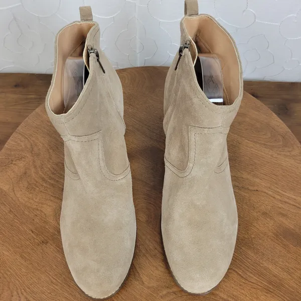 Lands' End Women Ankle Boots Size 10 Brown Tan Suede Zip Up Block Heel Casual - Image 4