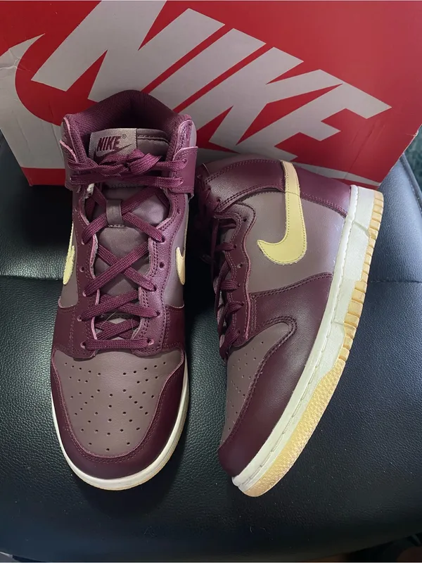 Nike Dunk Plum Eclipse Women’s High-Top Sneakers in Burgundy and Pale Yellow 8.5 - Image 2