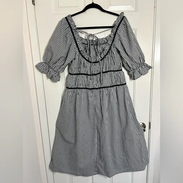 Cider Square Neck Ruched Puff Sleeve Midi Dress Size‎ Large - Image 4