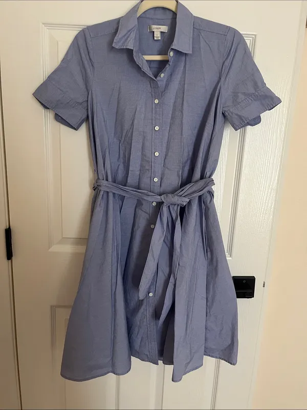 J. Crew Light Blue Button-Front Shirt Dress with Waist Tie - Image 2