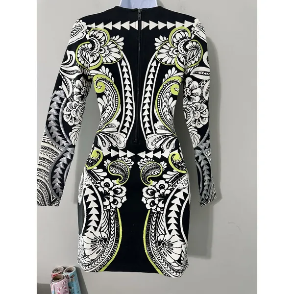 MINKPINK Highest Tower Embellished Mini‎ Dress Sequins Black Neon Lime Size S - Image 5