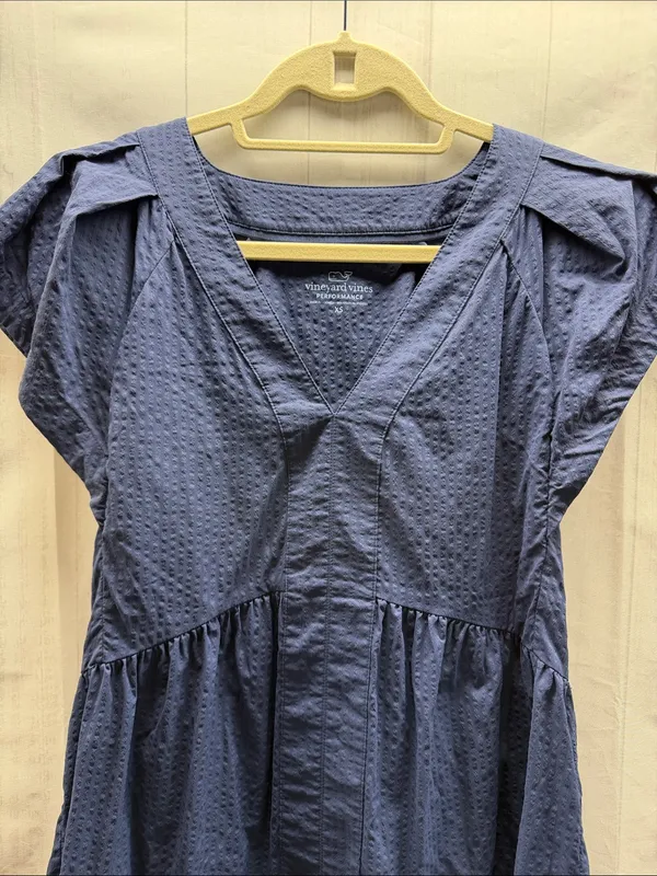 Vineyard Vines Performance Navy Blue Sophie Harbor Flutter Sleeve Tiered Dress - Image 6