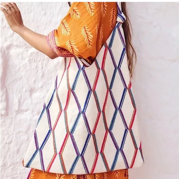 NWT ZARA Geometric Pattern Ecru‎ Large Beach Tote Bag Minimalist Artsy Japandi - Image 2