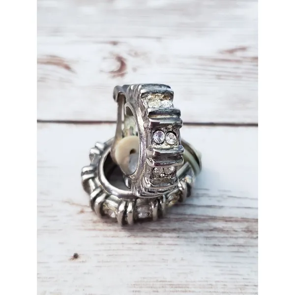 Vintage Clip On Earrings - Elongated Thick Hoops with Gems - Tarnished - Image 9