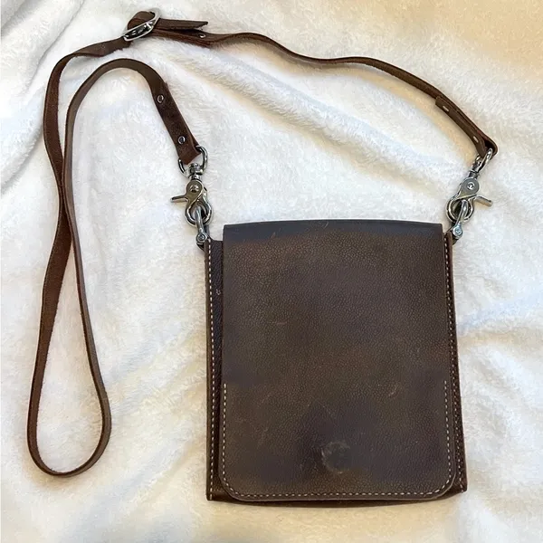 SOLD Leather Cross Body Travel Satchel Purse. Handmade. Adjustable. Stainless - Image 4