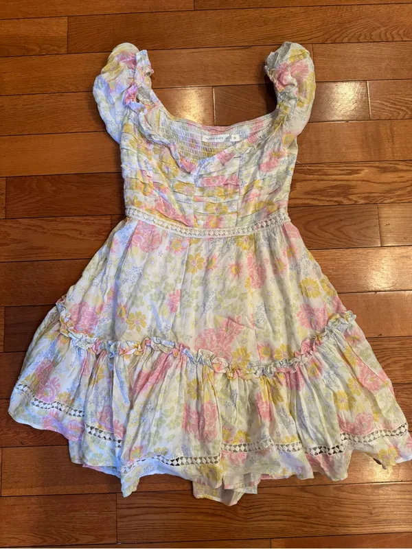 Altar'd State Lila Floral Patchwork Mini Dress Size XS Ruffle Boho Pastel - Image 2