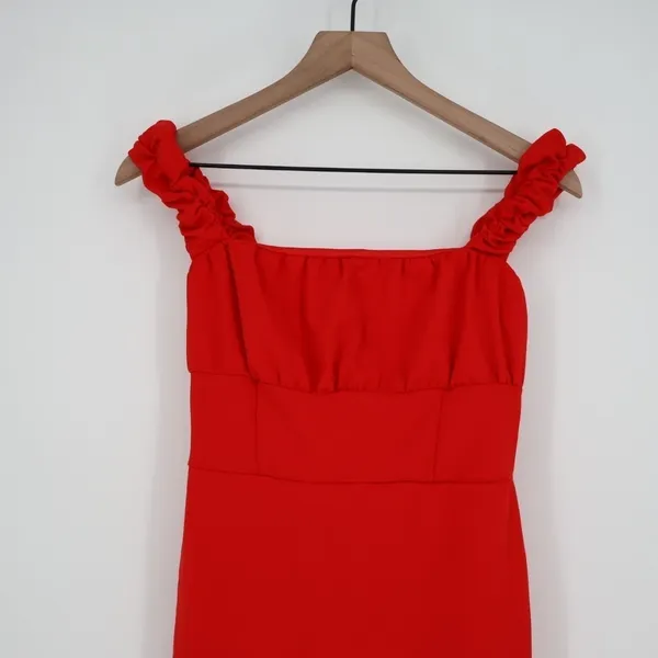 Lulus Tayla Maxi Dress Women's Medium Red Sleeveless Ruched‎ Column Back Zip - Image 3