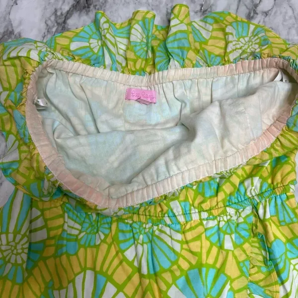 Lilly Pulitzer Strapless Summer Dress Blue Yellow Ruffled Hems size small - Image 7