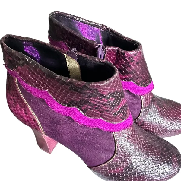 Vintage Ankle Booties Suede Leather Purple Snakeskin Boots Womens Size 6.5 - Image 5
