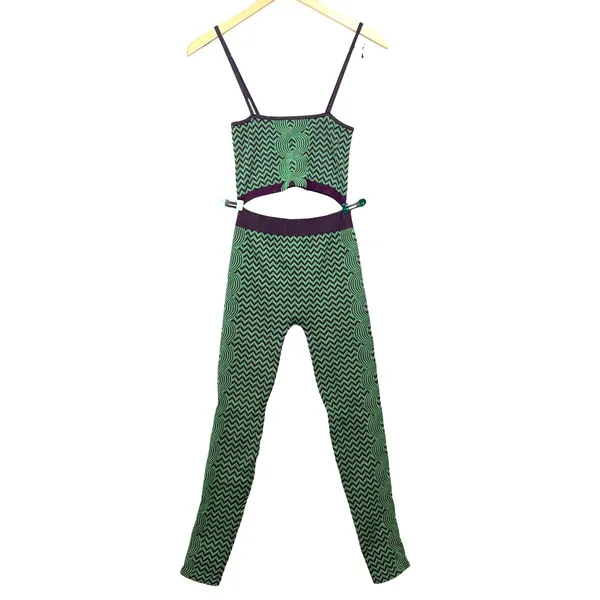 Zara‎ Set XS Green Purple Knit Crop Top Legging Slimming Geometric Sexy Gym Yoga - Image 3