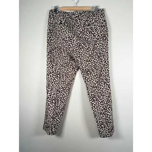 J.Crew Cafe Capri Pants Womens 10 Brown Leopard Print 100% Linen Tapered Cuffed‎ - Image 5