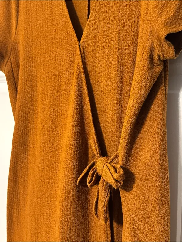 Madewell Texture & Thread Short-Sleeve Side-Tie Faux-Wrap Short Sleeve Dress Med - Image 5