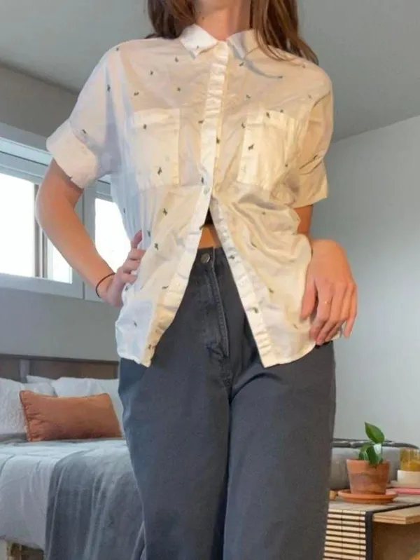 Embroidered Cactus Courier Oversized Short Sleeve Button Down Shirt 🌵 - Image 3