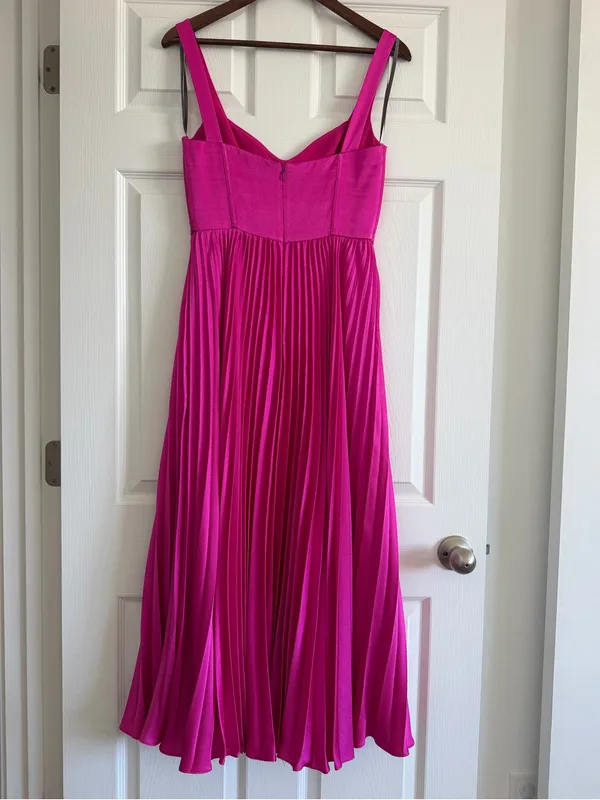 ML Monique Lhuillier Magenta Pleated Midi Dress Pink Size 4 NWOT - Image 3