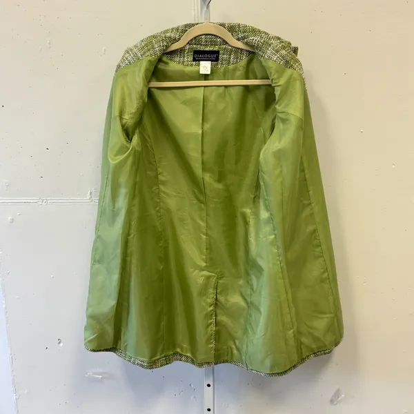Dialogue Linen Blend Tweed Button Front Coat Spring Jacket Women's Size 10 Green - Image 2